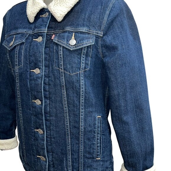 Levis Womens Sherpa Trucker Jacket Denim Blue Size S - Picture 10 of 12